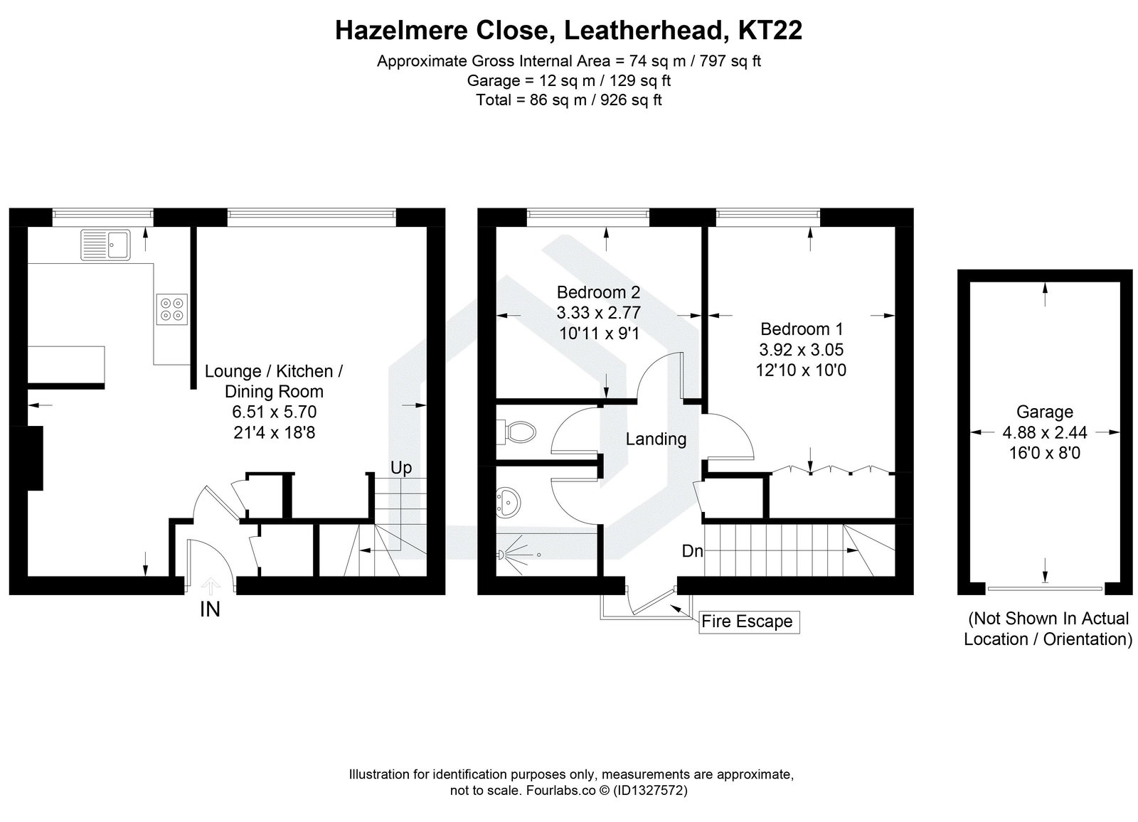 2 bed flat for sale in Hazelmere Close, Leatherhead, KT22 - Property floorplan