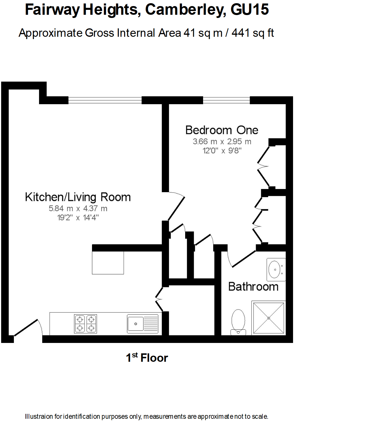 1 bed flat to rent in Fairway Heights, Camberley, GU15 - Property floorplan