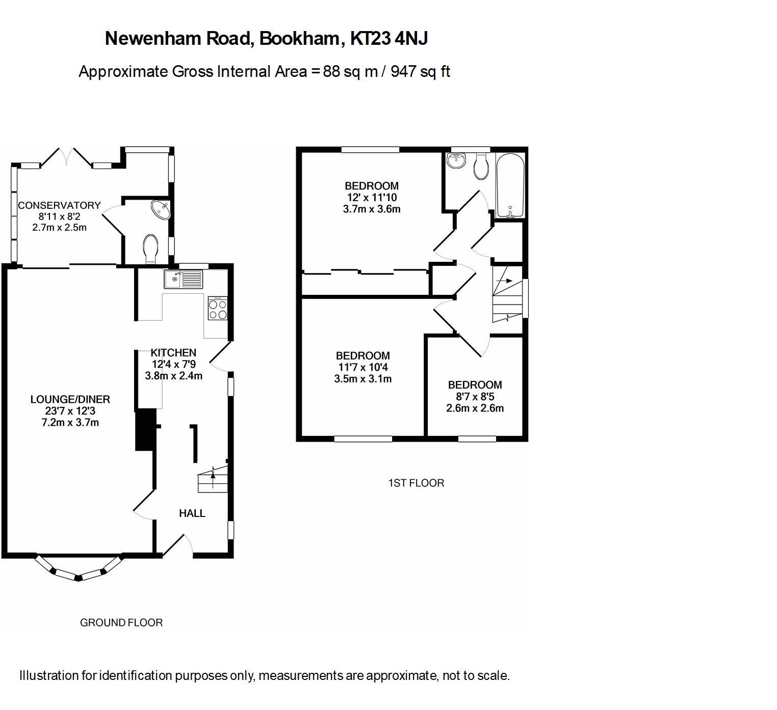 3 bed semi-detached house to rent in Newenham Road, Bookham, KT23 - Property floorplan