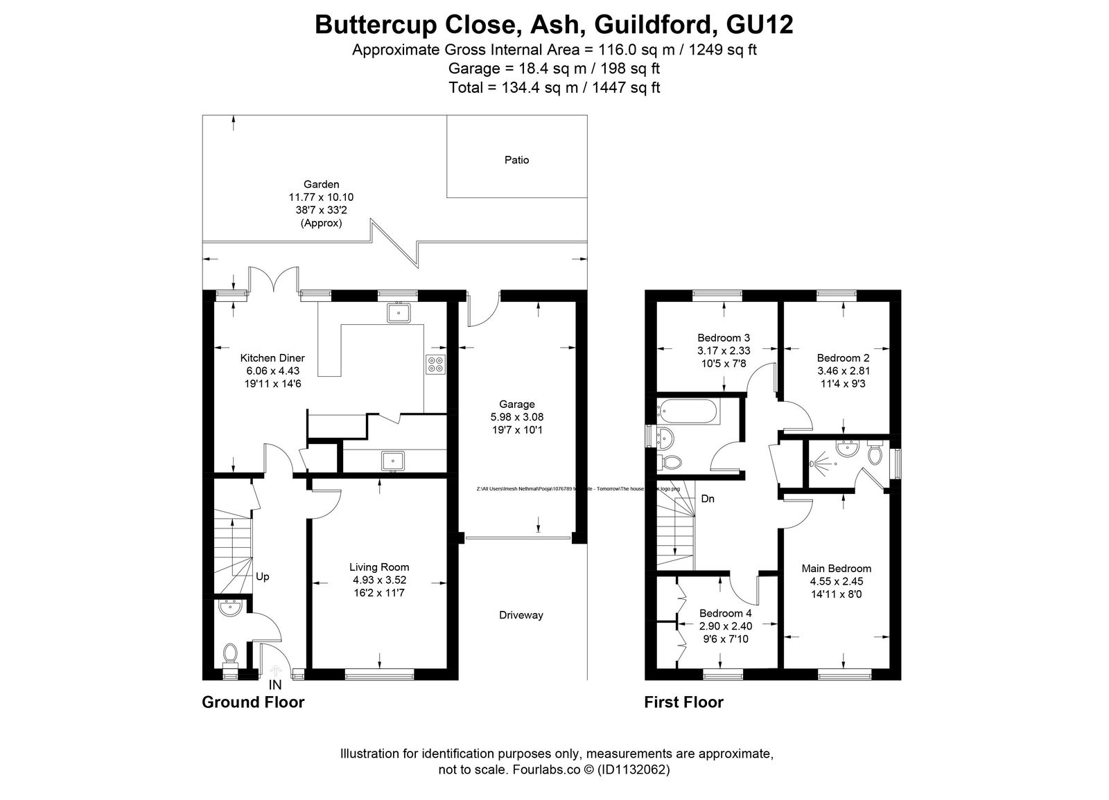 4 bed detached house to rent in Buttercup Close, Ash, Guildford, GU12 - Property floorplan