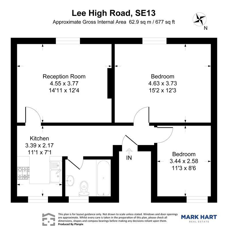 2 bed flat to rent in Lee High Road, London - Property floorplan
