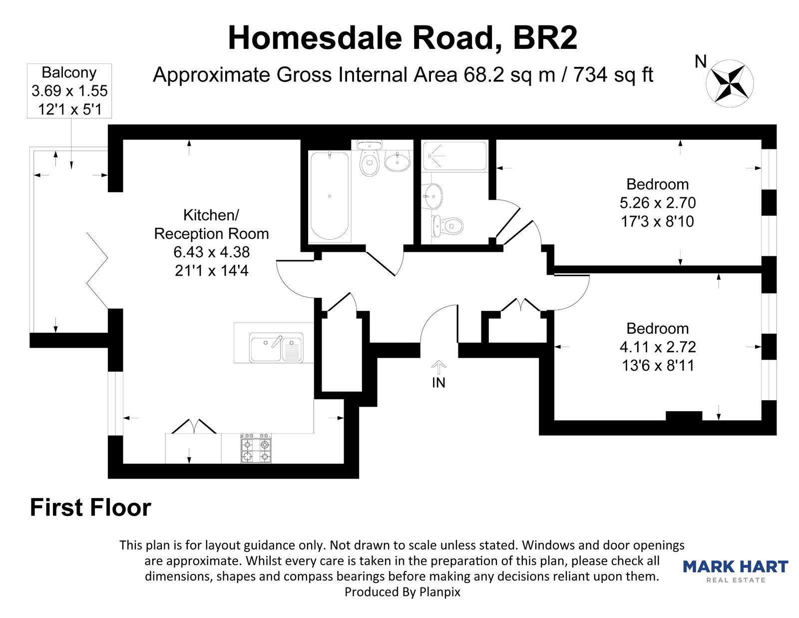 2 bed flat for sale in Homesdale Road, Bromley - Property floorplan