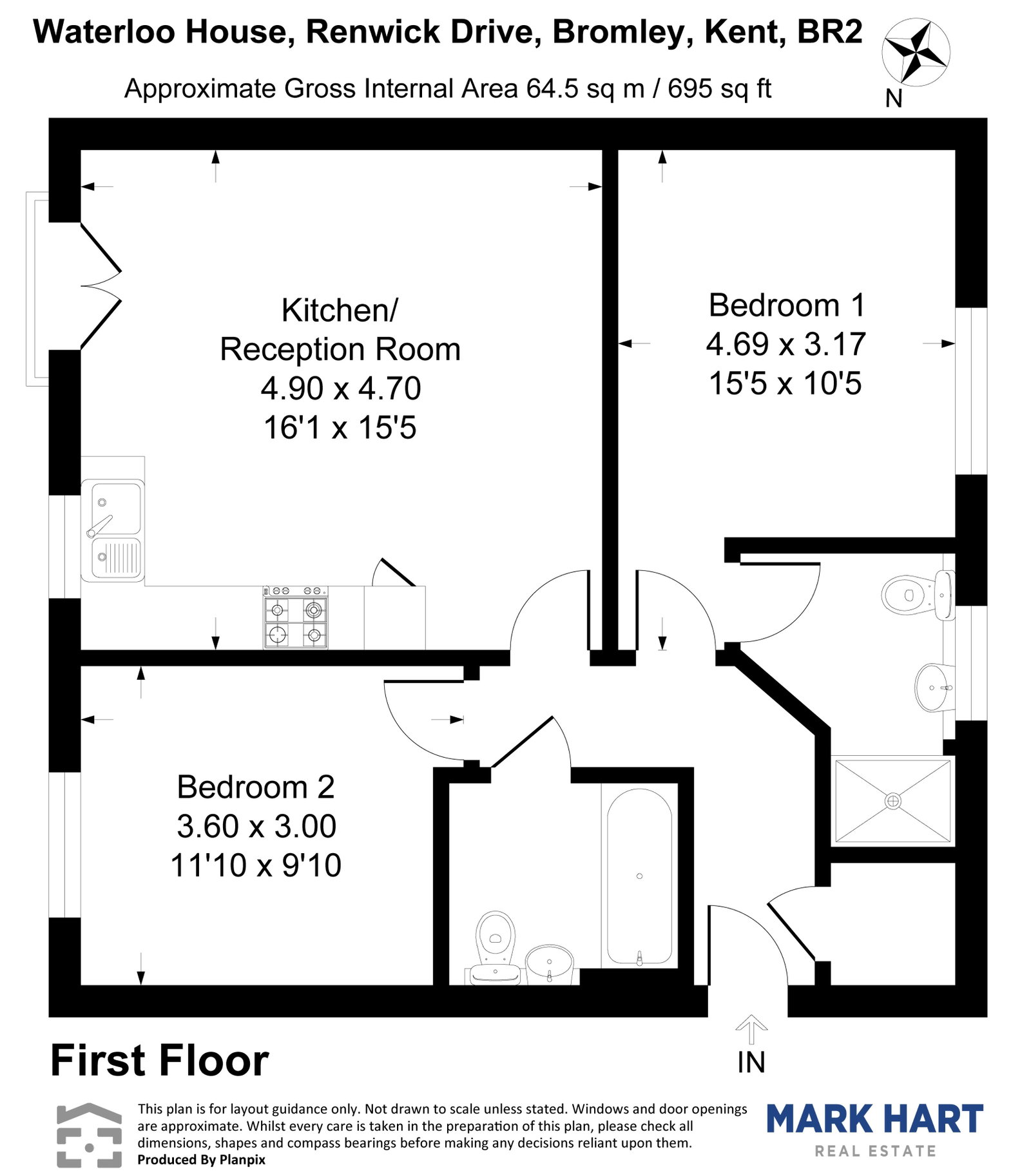 2 bed flat for sale in Renwick Drive, Bromley - Property floorplan