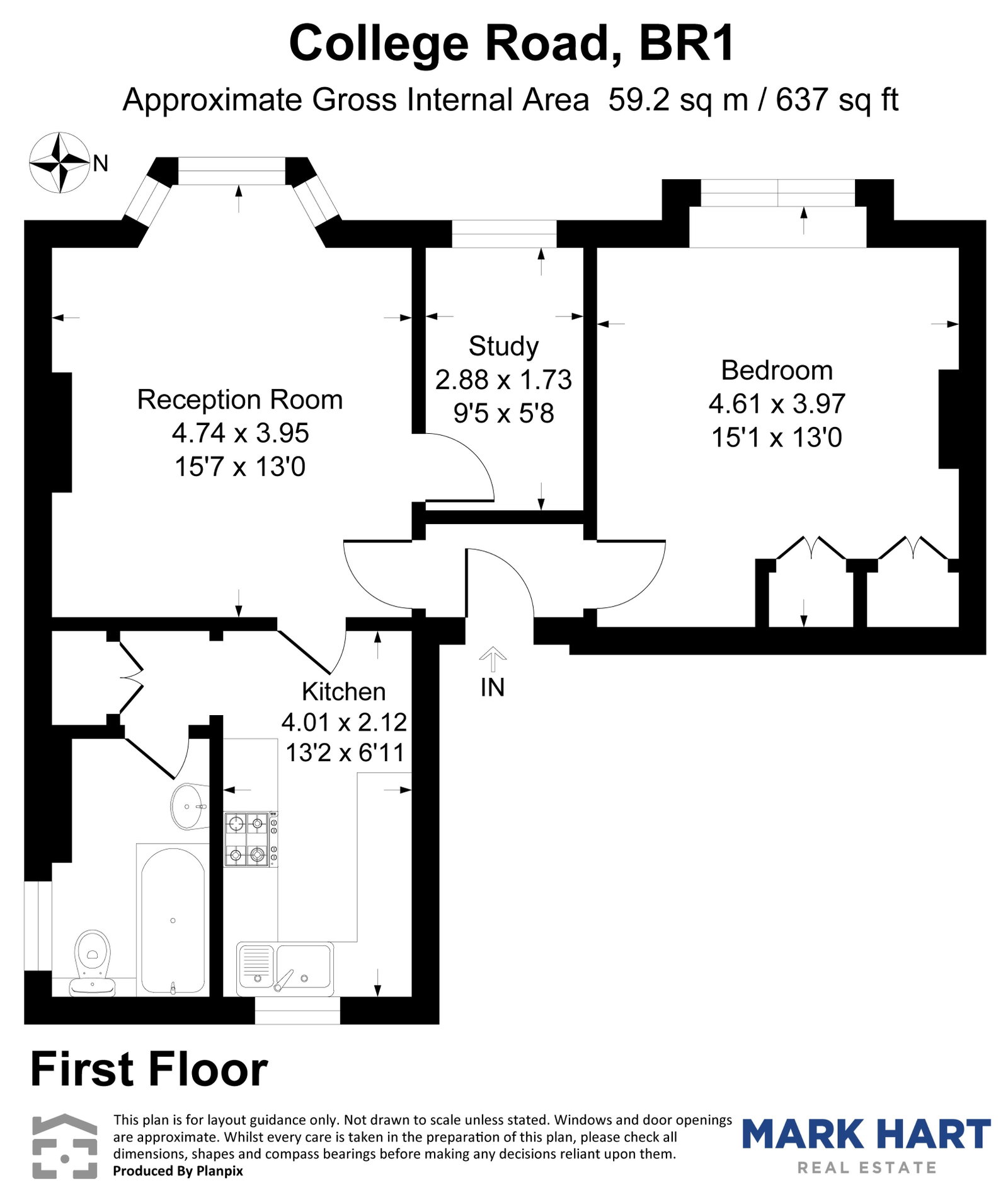 1 bed flat for sale in College Road, Bromley - Property floorplan