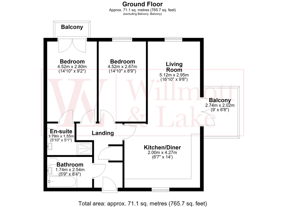 2 bed apartment for sale in Bickerton Court, Sheering Lower Road, Sawbridgeworth, Hertfordshire - Property floorplan