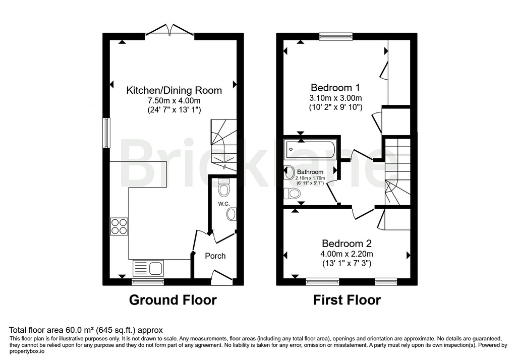 2 bed semi-detached house to rent in Handscomb Way, Bishops Stortford, Hertfordshire - Property floorplan