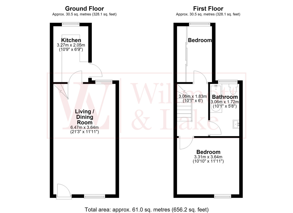 2 bed terraced house for sale in Jervis Road, Bishop's Stortford, Hertfordshire - Property floorplan