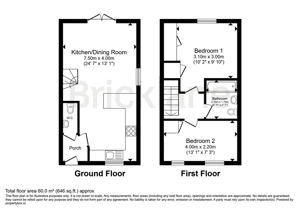 2 bed semi-detached house to rent in Handscomb Way, Bishops Stortford, Hertfordshire - Property floorplan