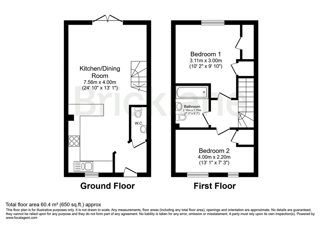 2 bed terraced house to rent in Boultwood Way, Bishop's Stortford, Hertfordshire - Property floorplan