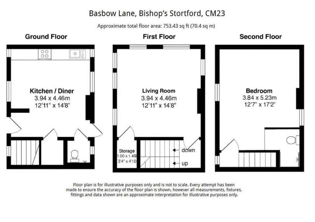 1 bed town house for sale in Basbow Lane, Bishop's Stortford, Hertfordshire - Property floorplan