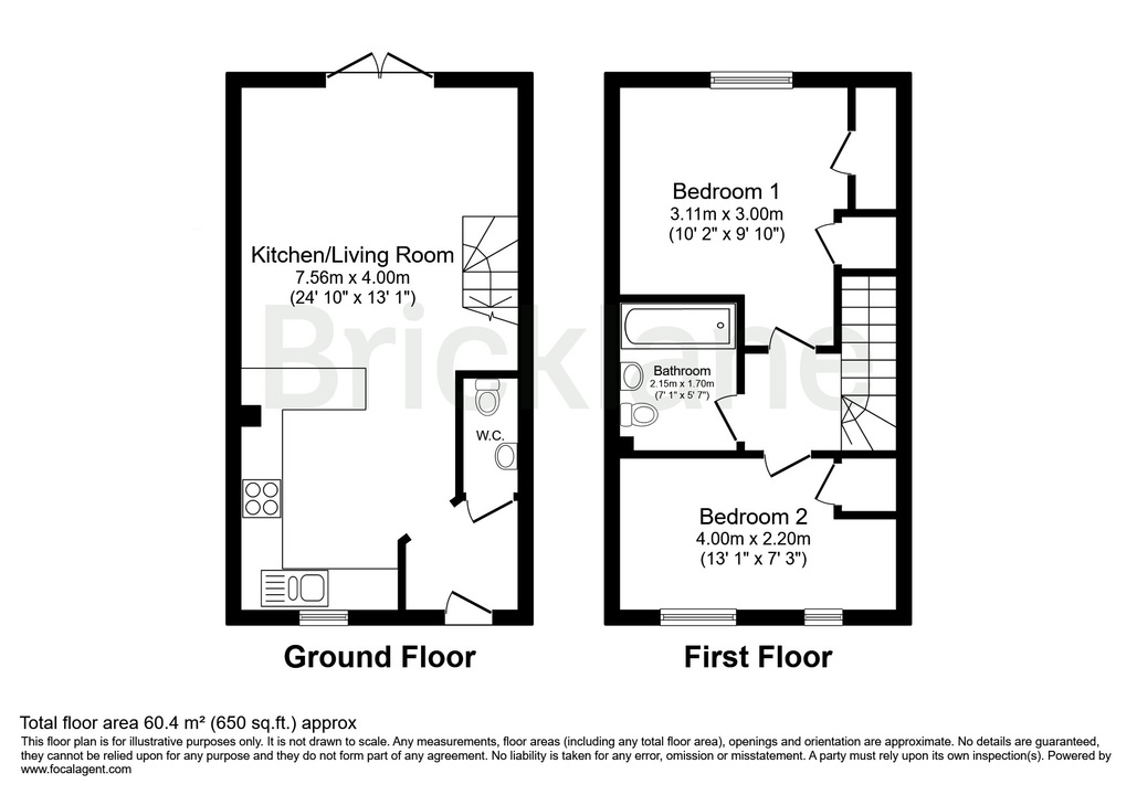 2 bed end of terrace house to rent in Boultwood Way, Bishop's Stortford, Hertfordshire - Property floorplan