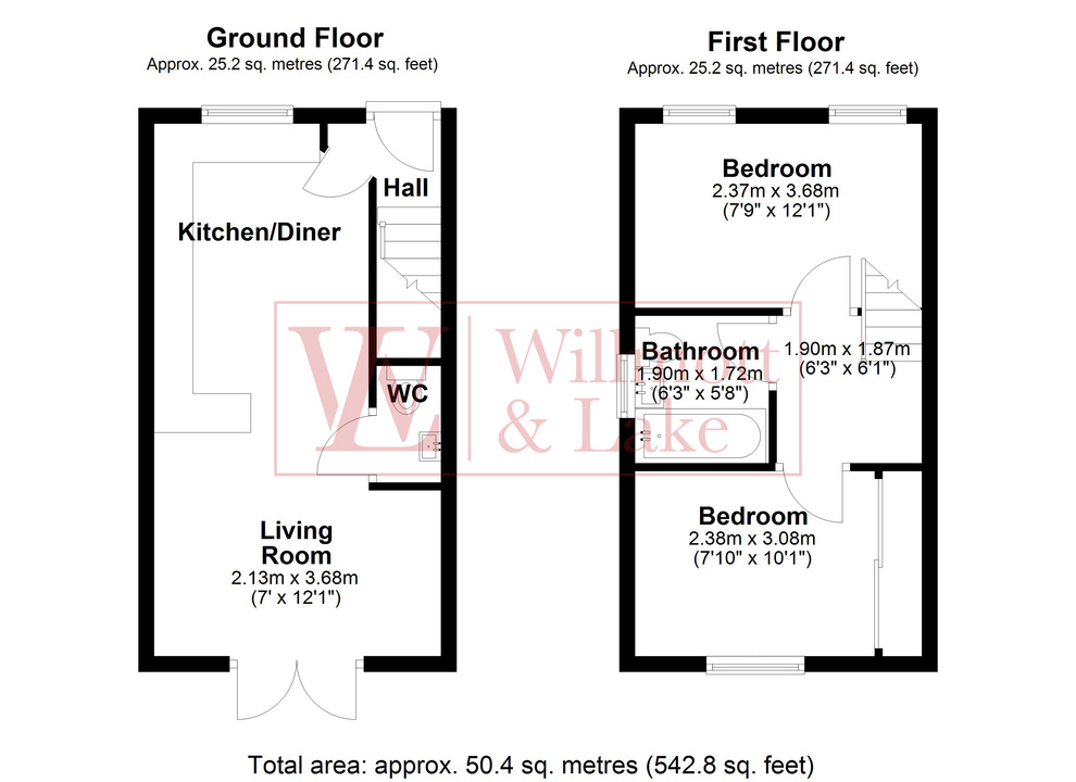 2 bed semi-detached house for sale in Stephenson Drive, Bishop's Stortford - Property floorplan