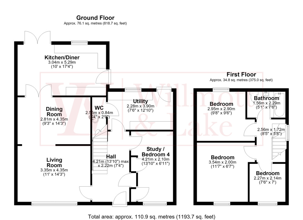 3 bed semi-detached house for sale in Elm Close, Takeley, Bishop's Stortford, Essex - Property floorplan