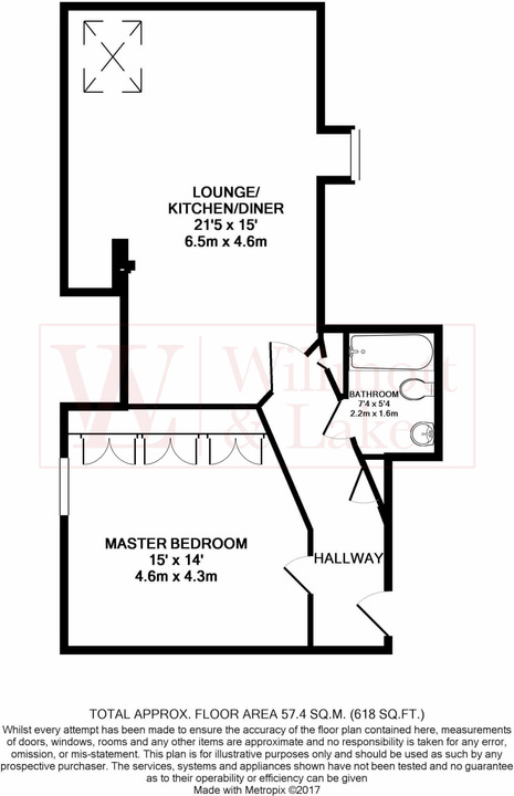 1 bed apartment for sale in Bowling House, Heron Court, Bishop's Stortford, Hertfordshire - Property floorplan