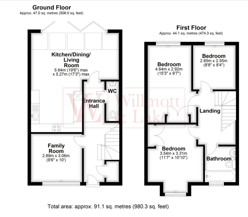 3 bed terraced house for sale in Lower Mead Close, Henham, Bishop's Stortford, Hertfordshire - Property floorplan
