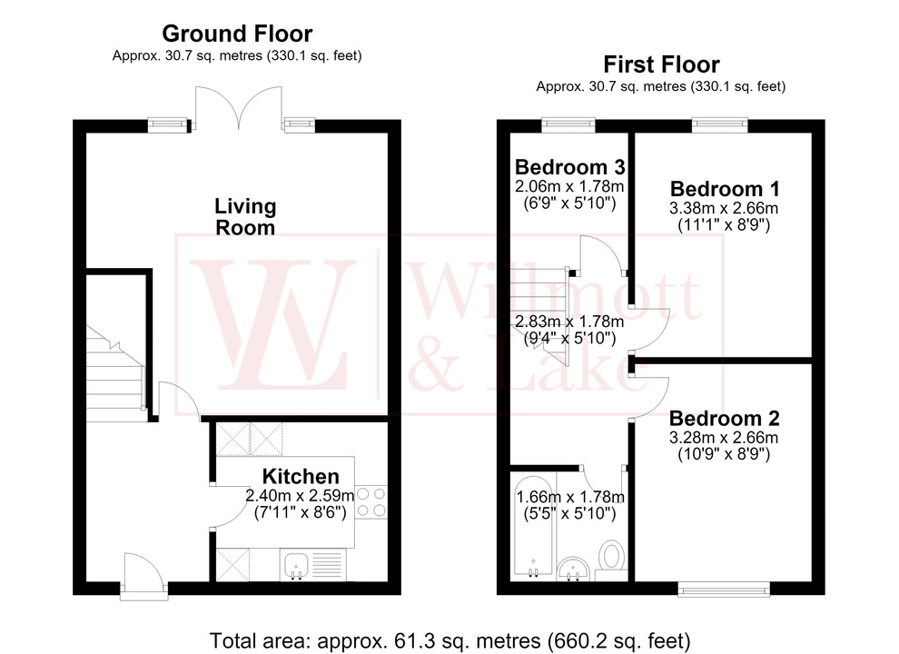 3 bed semi-detached house for sale in Hipkins, Bishop's Stortford, Hertfordshire - Property floorplan