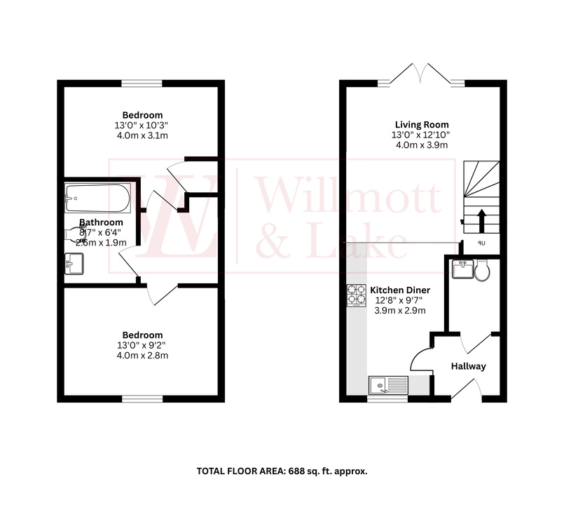 2 bed semi-detached house for sale in Lilley Lane, Bishop's Stortford - Property floorplan