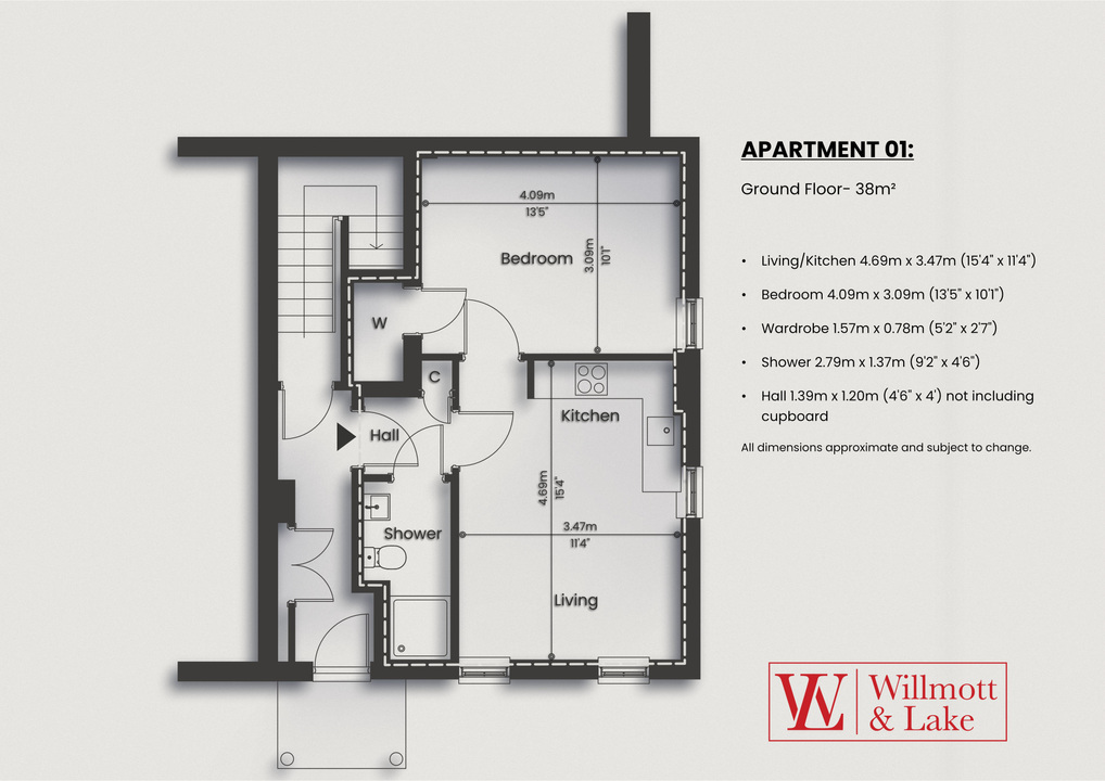 1 bed apartment for sale in Clarendon House, Dane Street, Bishop's Stortford, Hertfordshire - Property floorplan