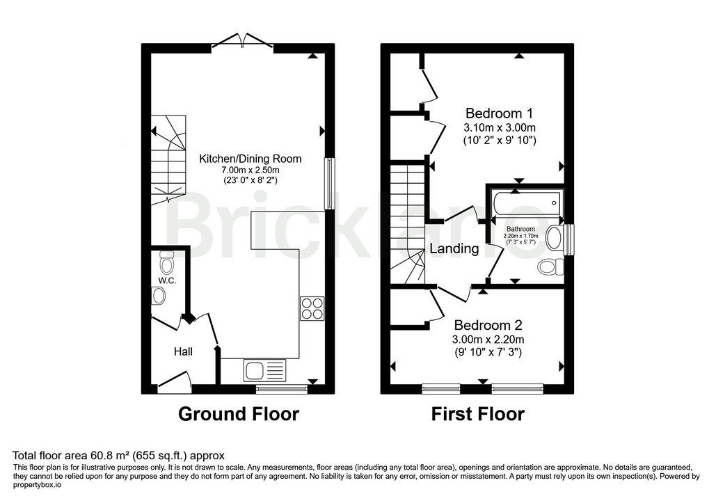 2 bed semi-detached house to rent in Handscomb Way, Bishops Stortford, Hertfordshire - Property floorplan