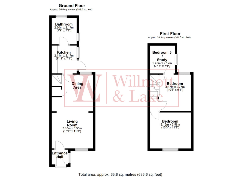 3 bed terraced house for sale in Mill Street, Bishop's Stortford, Hertfordshire - Property floorplan