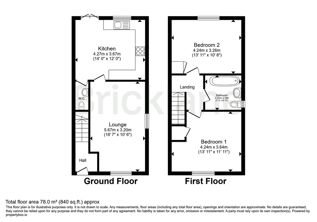 2 bed semi-detached house to rent in Poolbay Meadow, Little Dunmow, Dunmow, Essex - Property floorplan