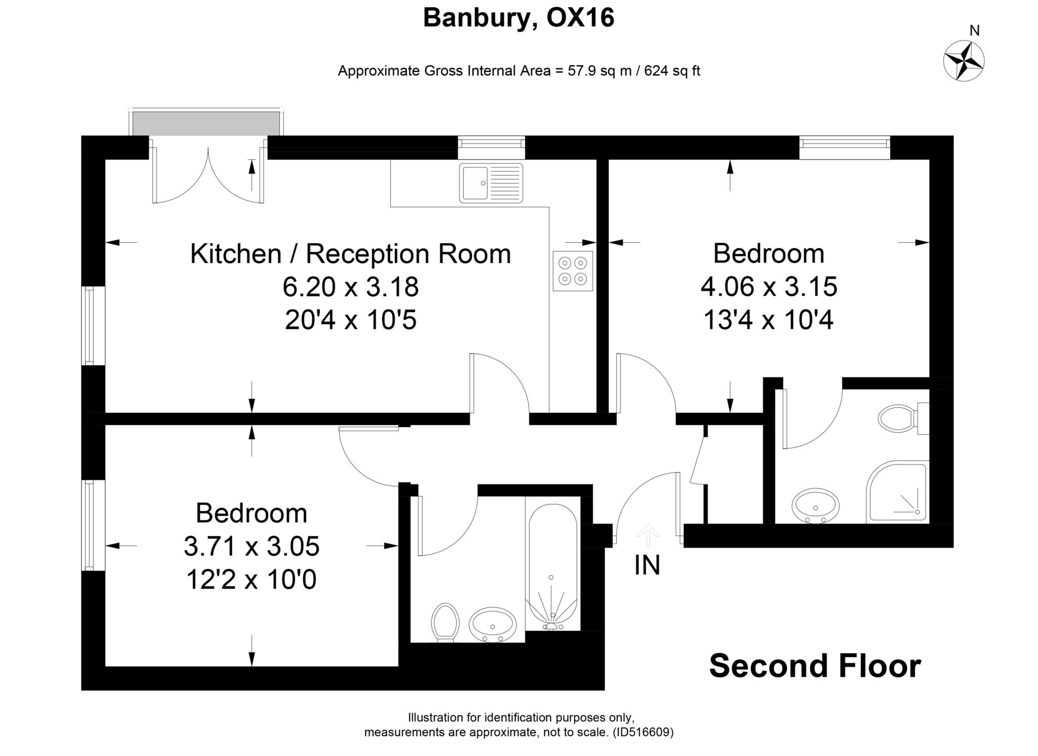 2 bed flat to rent in Hightown Gardens, Banbury, OX16 - Property floorplan
