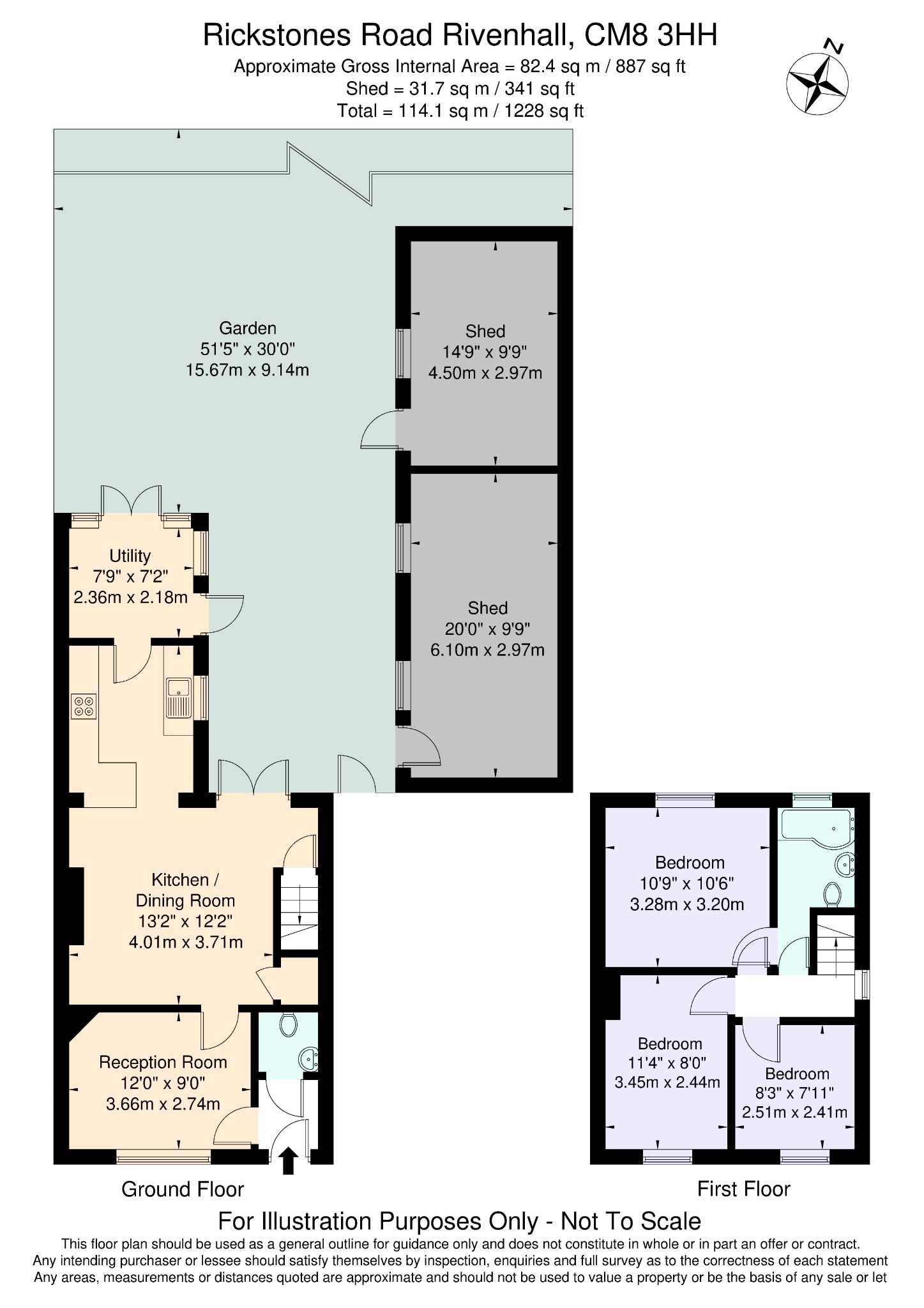 3 bed semi-detached house for sale in Rickstones Road, Rivenhall, Witham, Essex, CM8 - Property floorplan