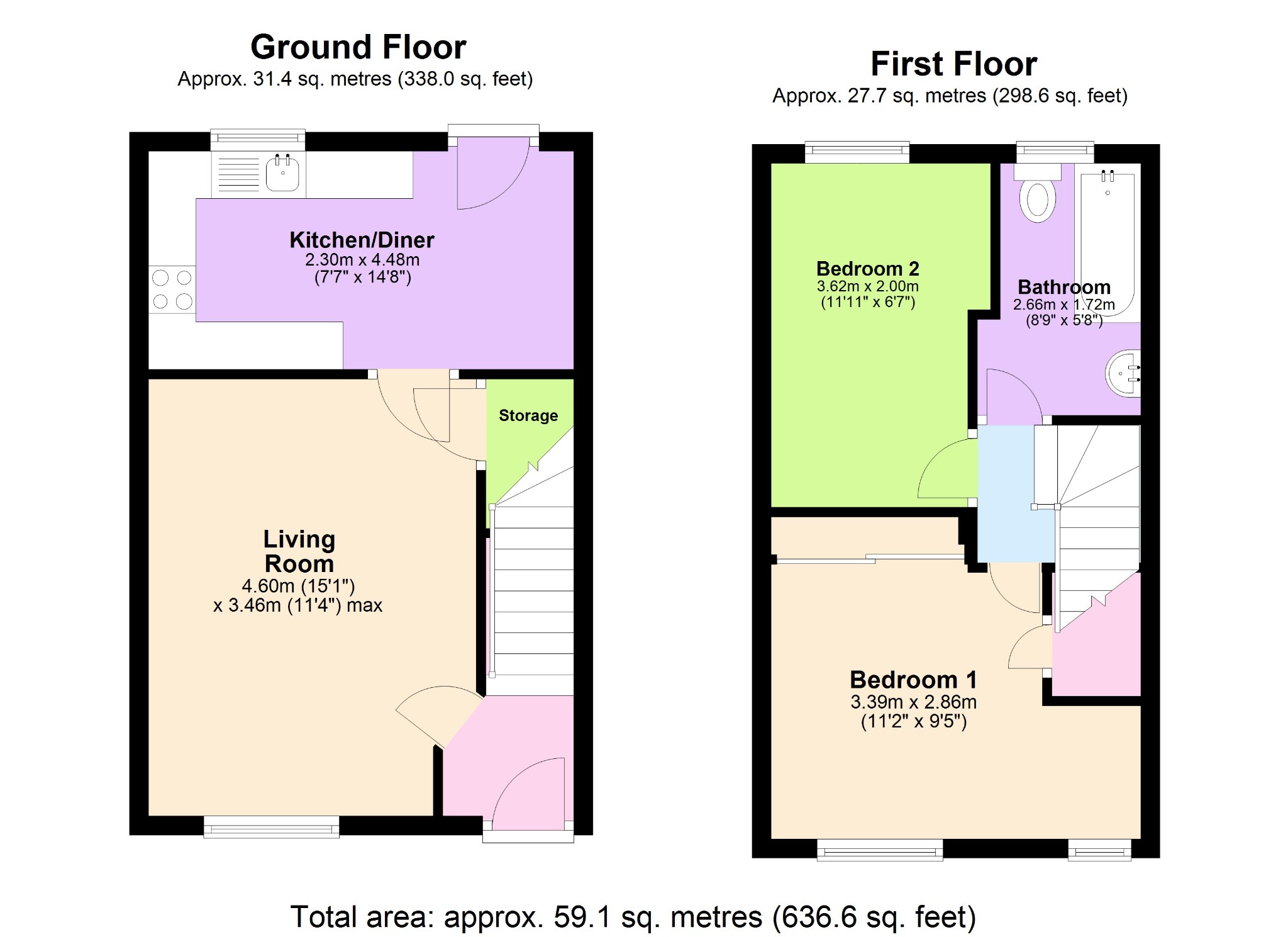 2 bed end of terrace house for sale in Woodberry Drive, Sutton Coldfield - Property floorplan