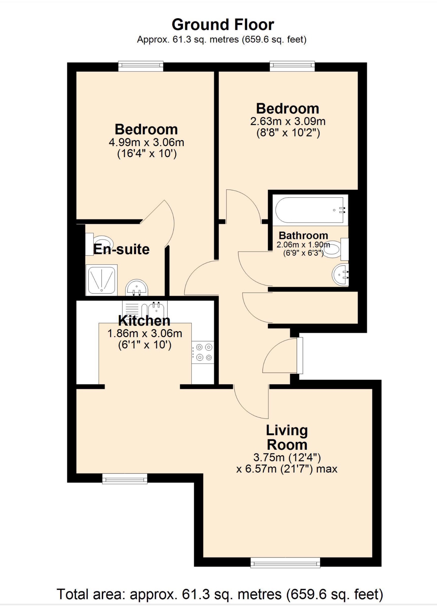 2 bed flat for sale in Evershed Way, Burton-On-Trent. - Property floorplan
