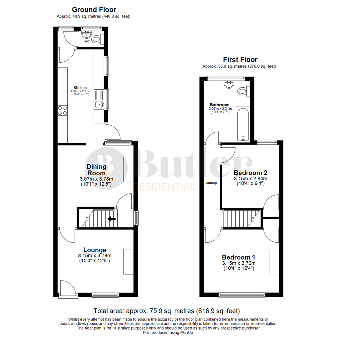 2 bed end of terrace house for sale in Longfield Road, Sandy - Property Floorplan