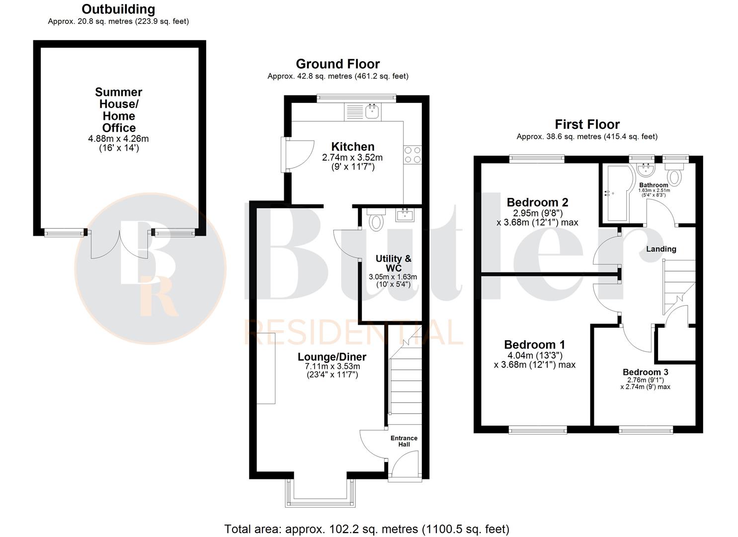 3 bed terraced house for sale in Groveside, Henlow - Property Floorplan