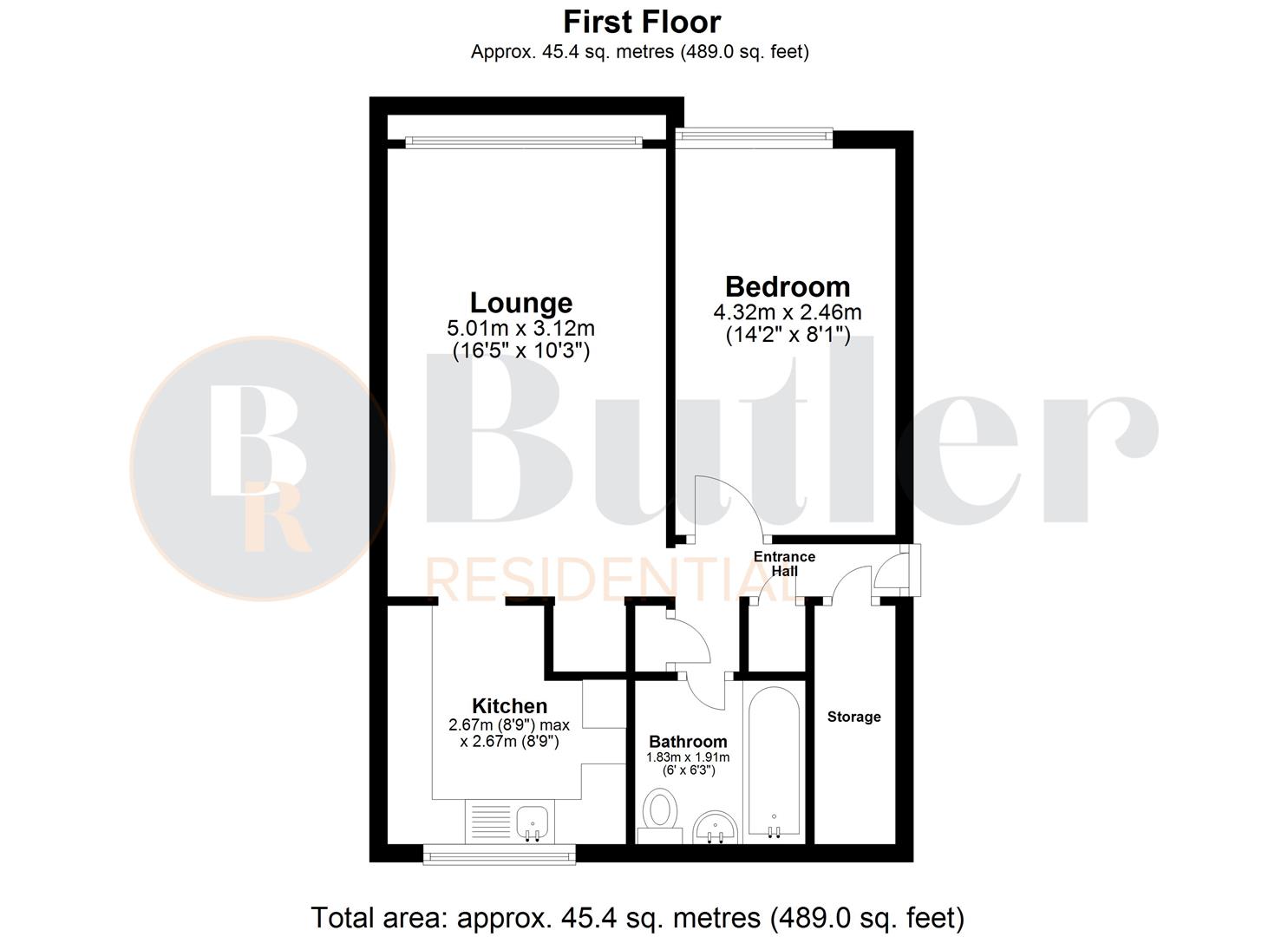 1 bed flat for sale in Sloan Court, Stevenage - Property Floorplan