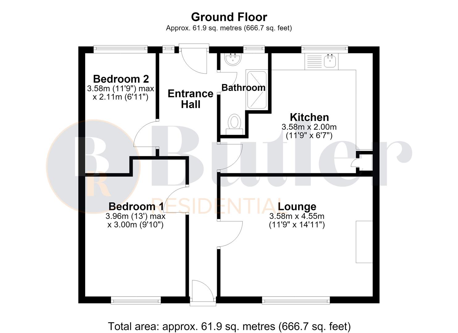 2 bed semi-detached bungalow for sale in Moorfield Way, Huntingdon - Property Floorplan