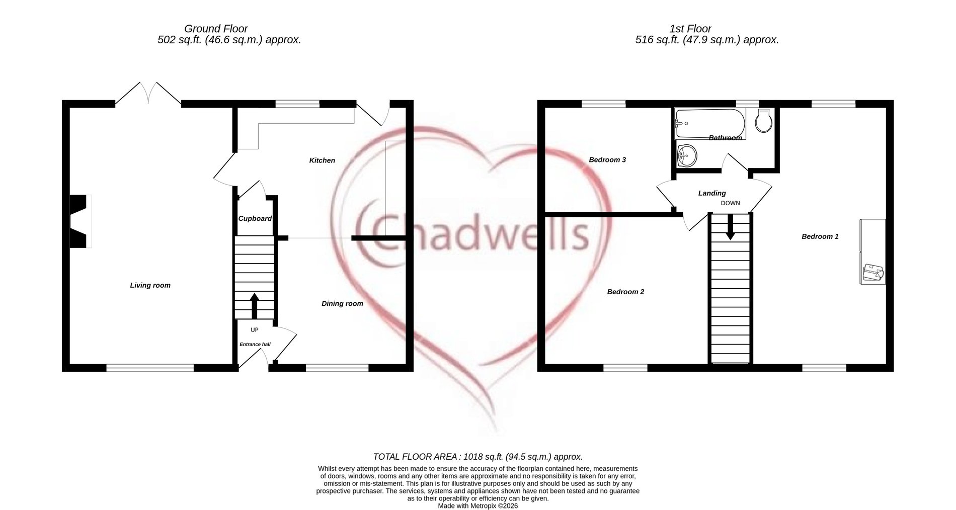 3 bed terraced house to rent in Sixth Avenue, Edwinstowe, NG21 - Property floorplan