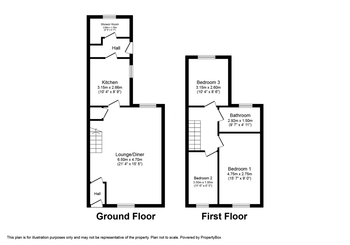 3 bed terraced house for sale in Woodland Place, Bargoed - Property floorplan