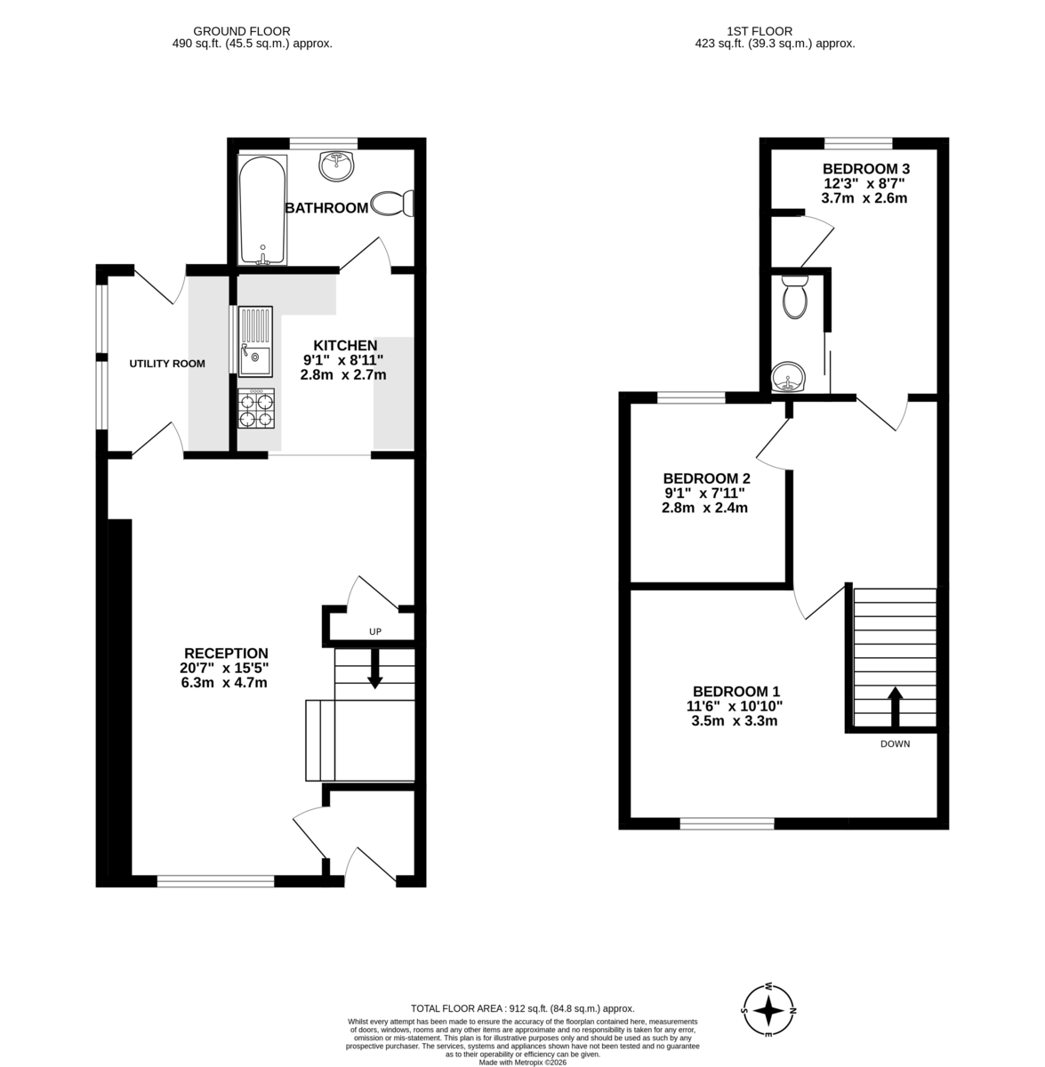 3 bed terraced house for sale in Park Place, Bargoed - Property floorplan