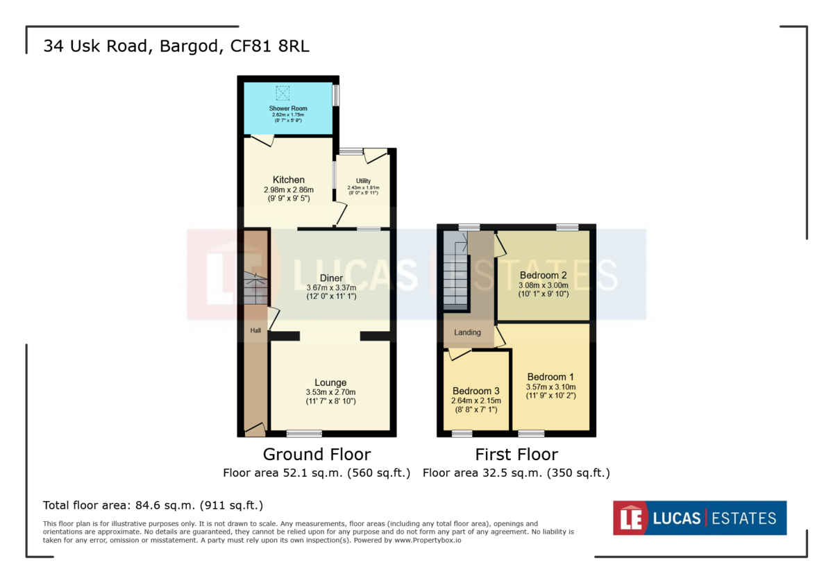 3 bed terraced house for sale in Usk Road, Bargoed - Property floorplan