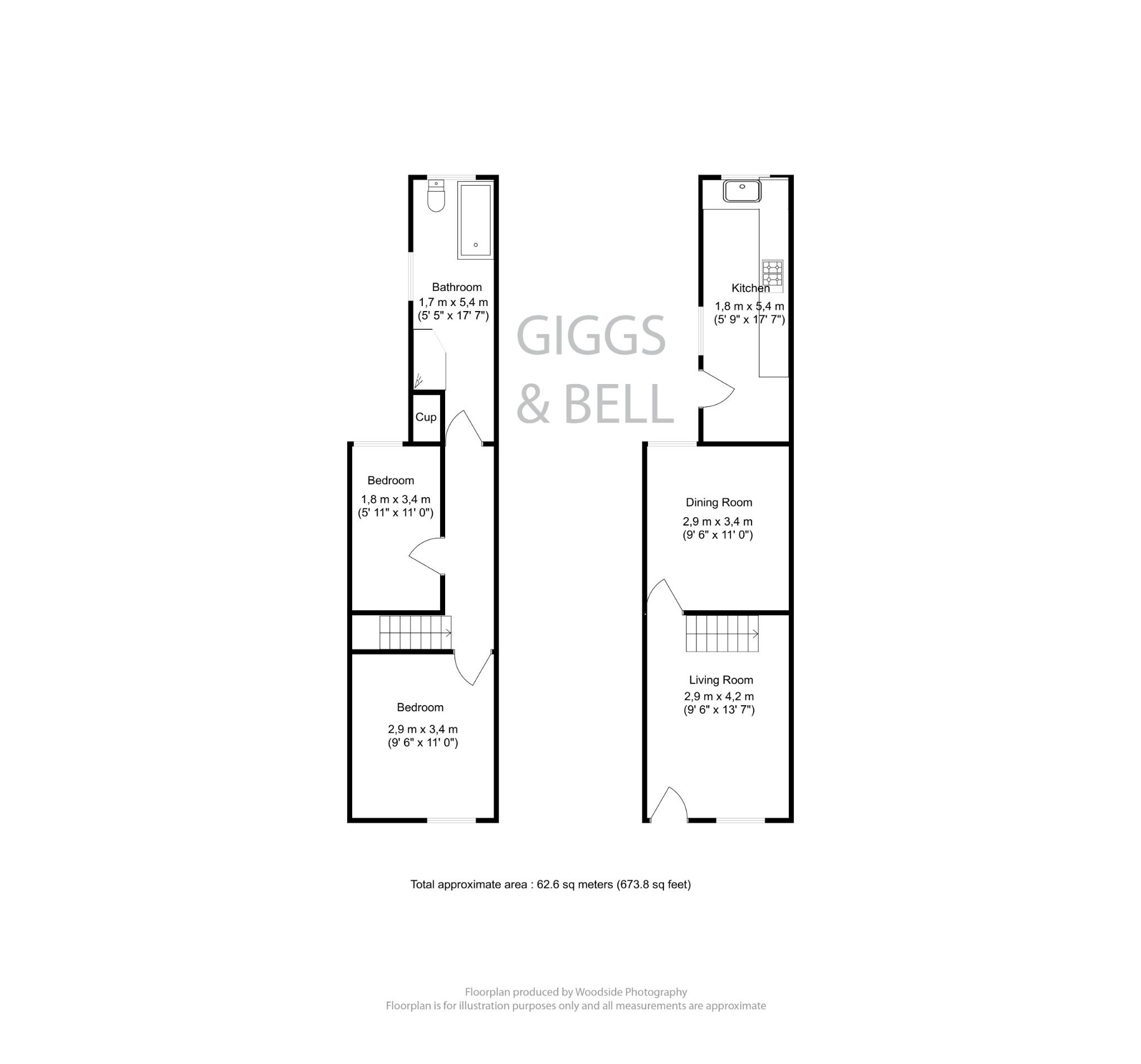 2 bed terraced house for sale in North Street, Luton - Property Floorplan
