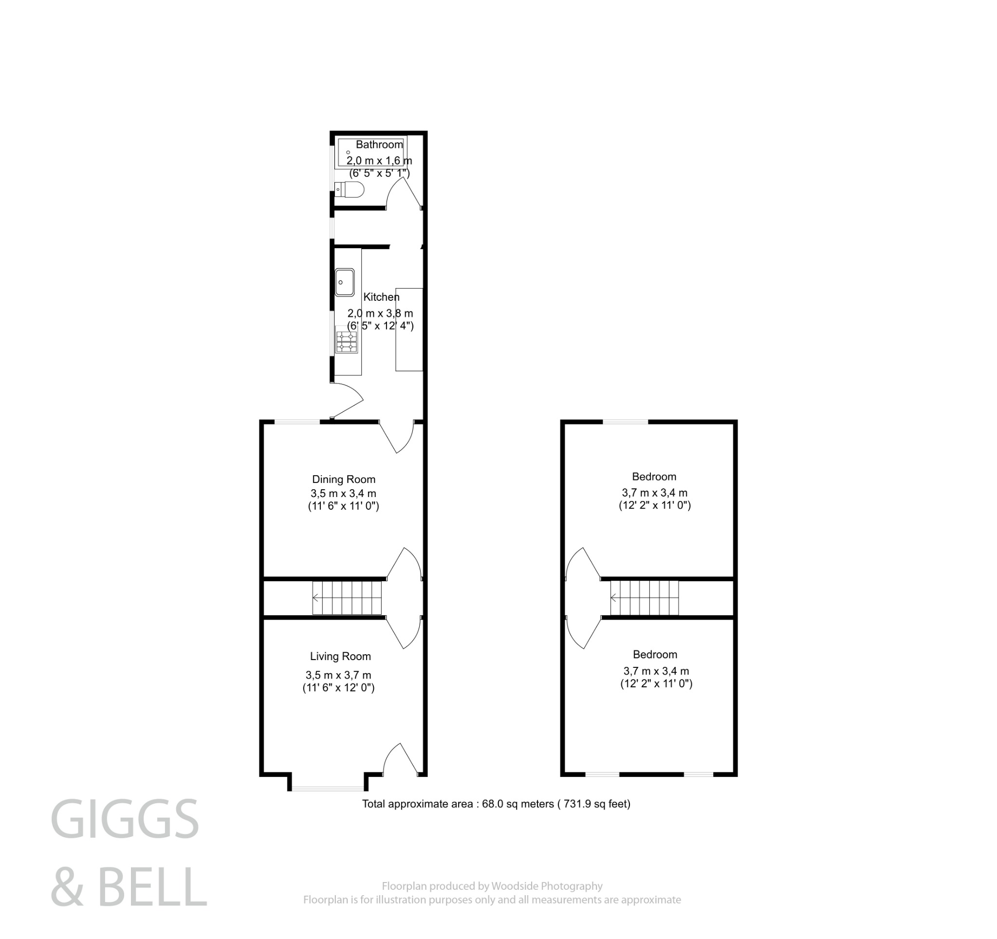 2 bed terraced house for sale in Dane Road, Bedfordshire - Property Floorplan