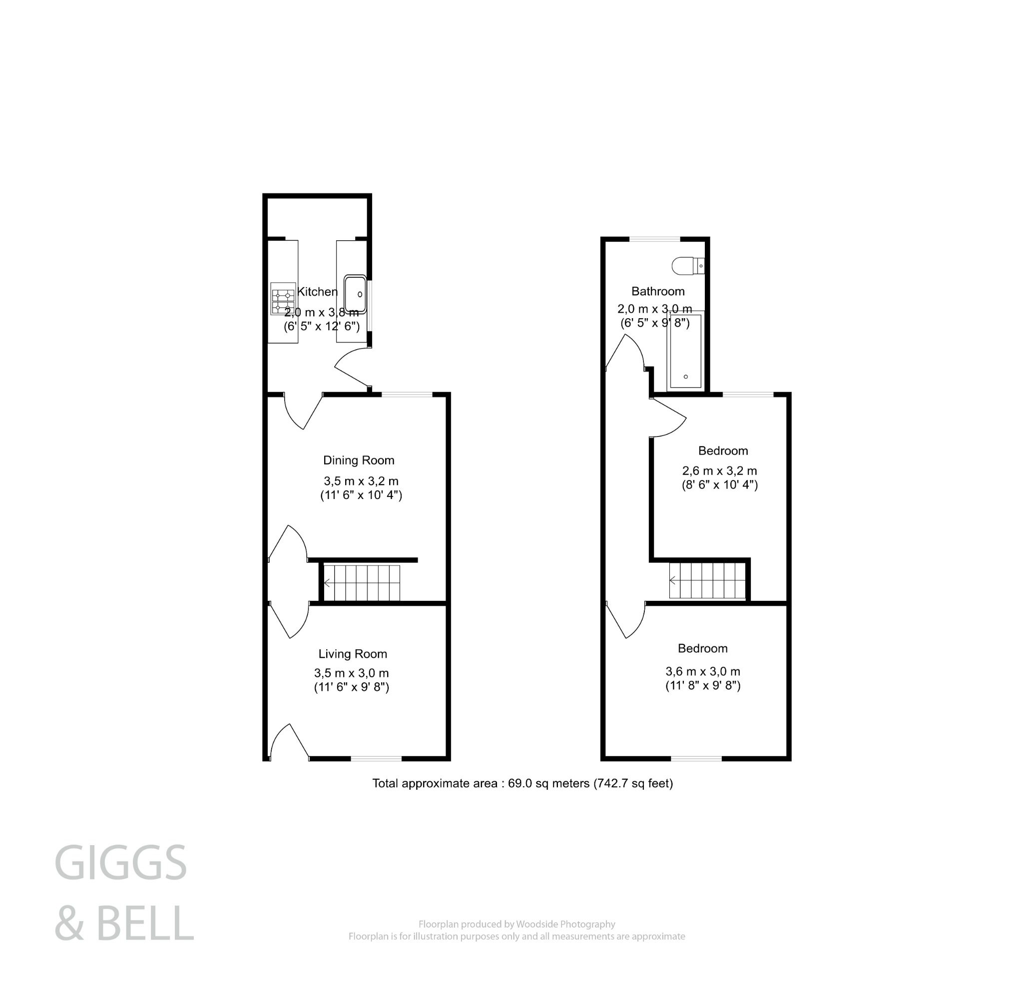 2 bed terraced house for sale in Park Street, Luton - Property Floorplan