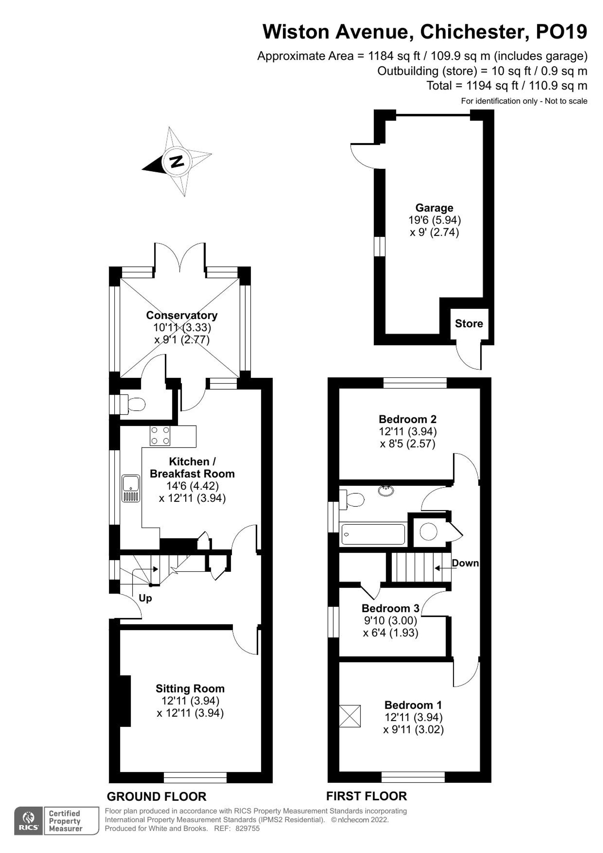 3 bed semi-detached house for sale in Wiston Avenue, Chichester, PO19 - Property floorplan