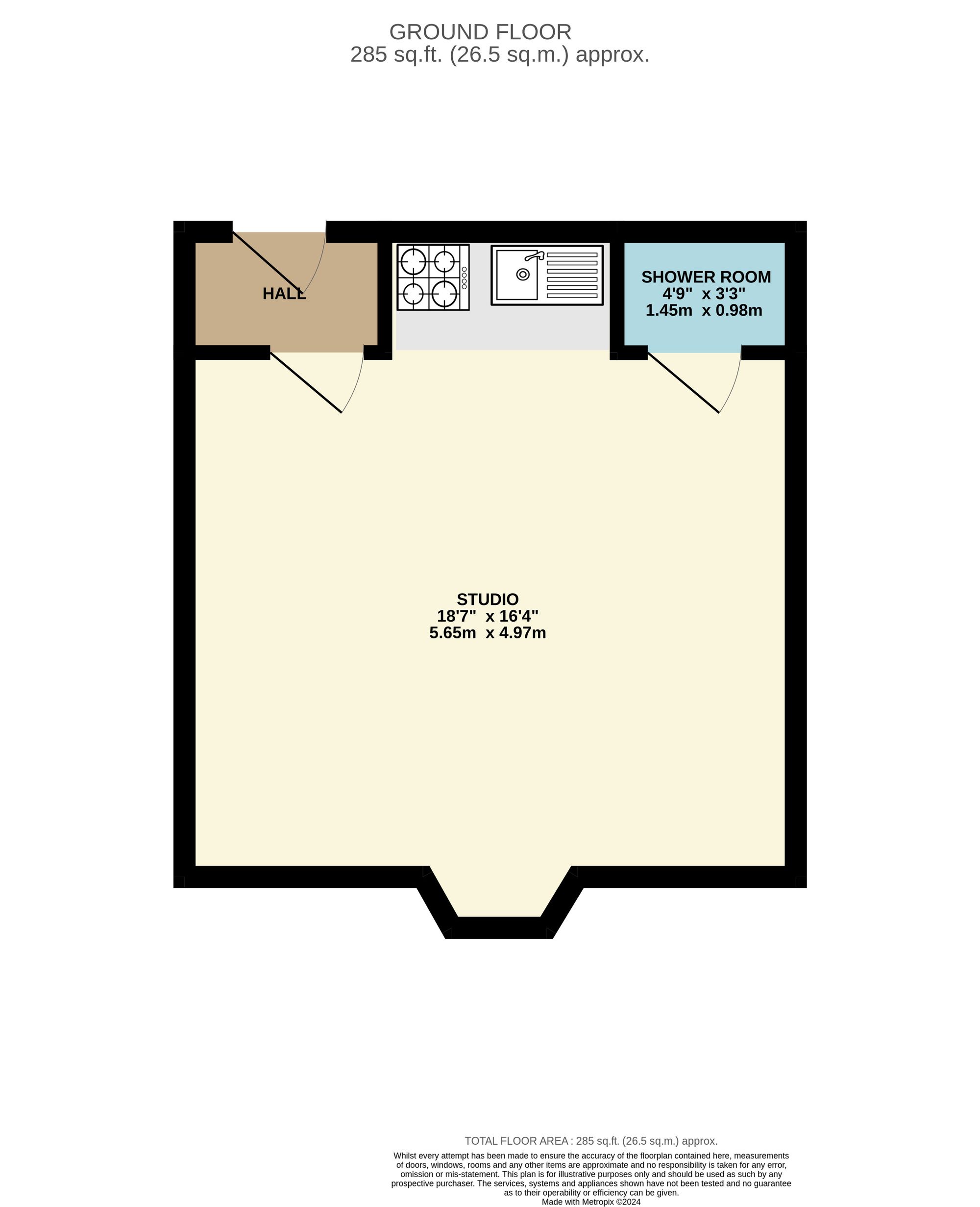1 bed studio flat to rent in Clifton Terrace, Taunton, TA2 - Property floorplan