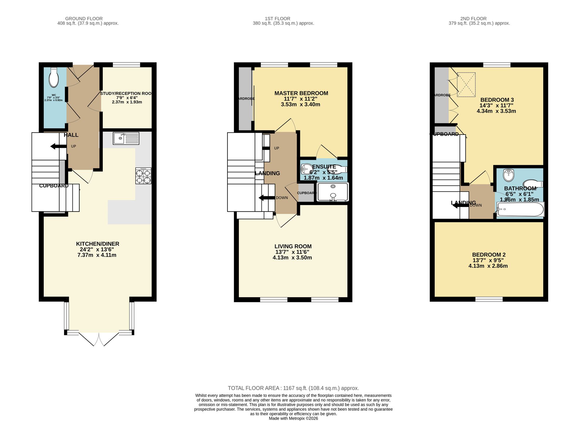 3 bed town house to rent in Collett Road, Norton Fitzwarren, TA2 - Property floorplan