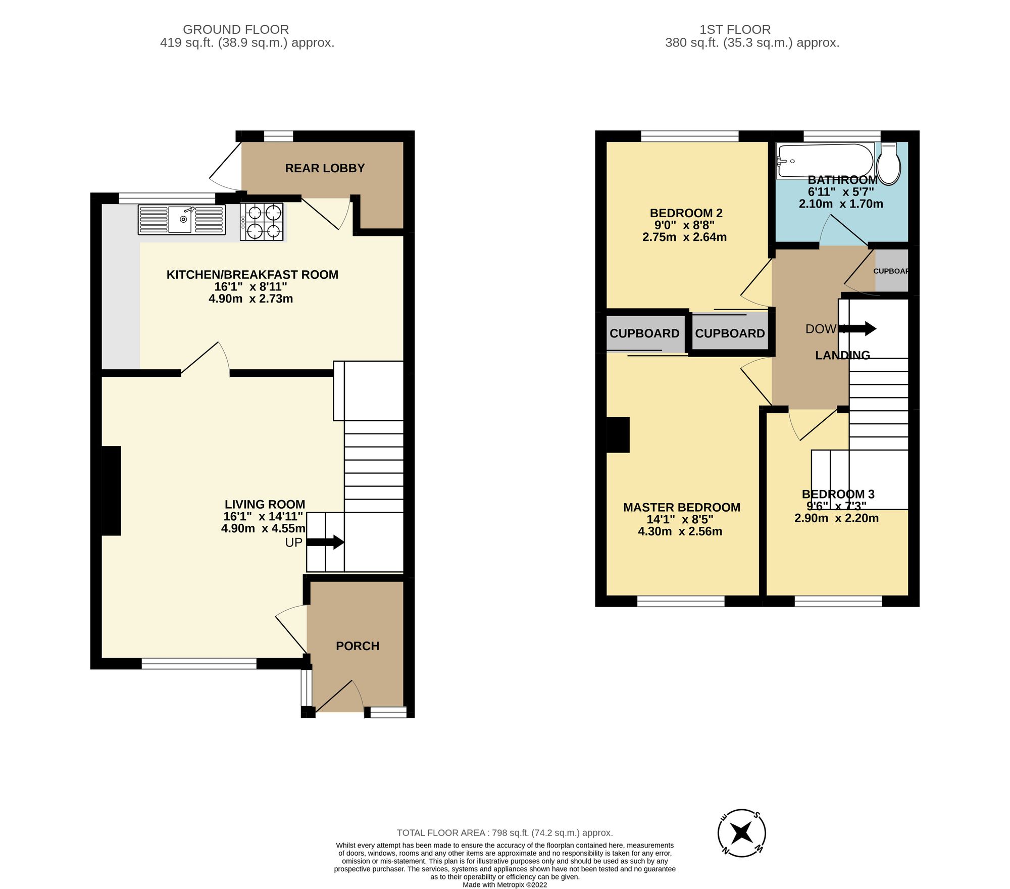 3 bed mid-terraced house to rent in Suffolk Crescent, Taunton, TA1 - Property floorplan