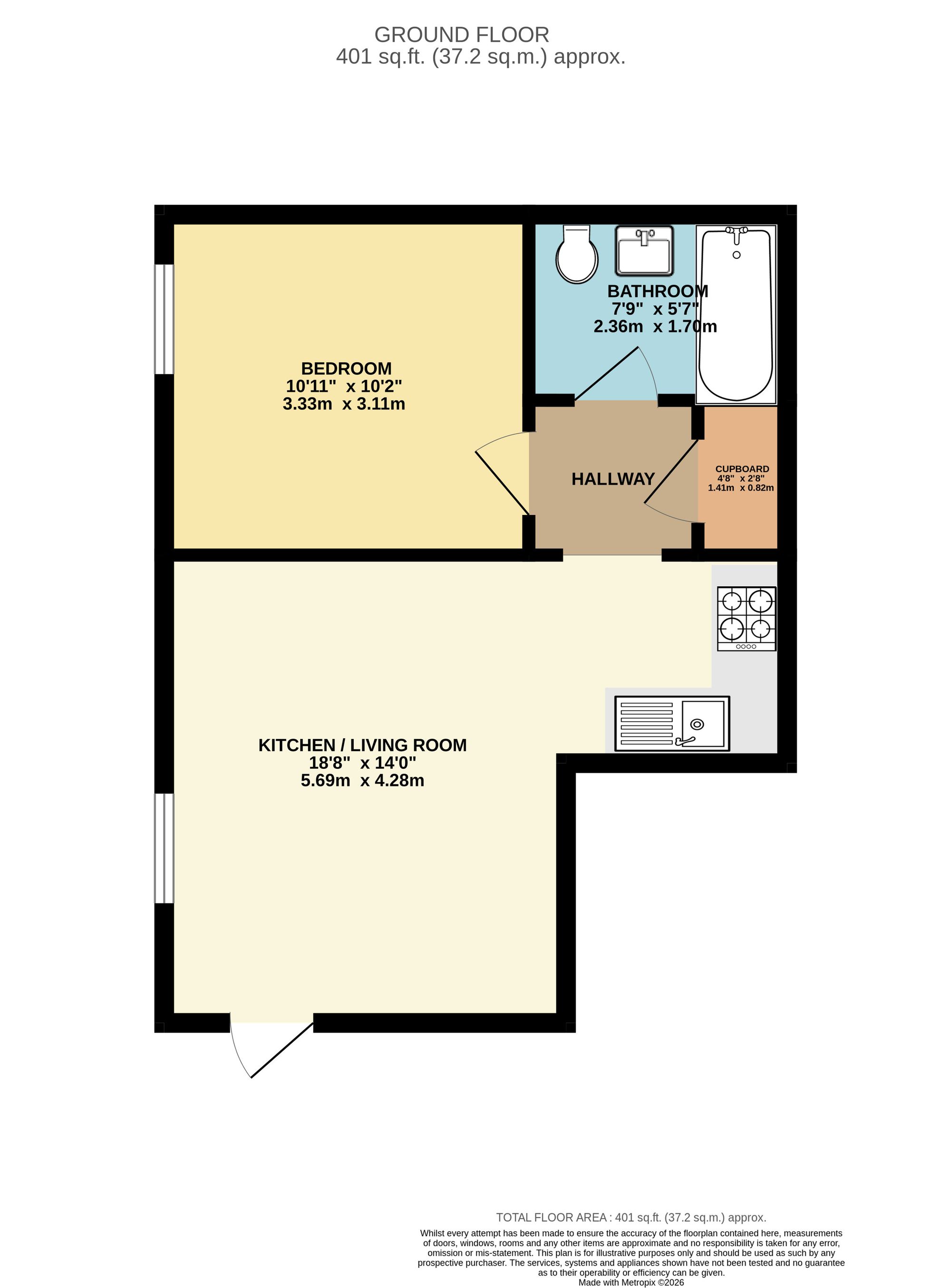 1 bed apartment to rent in 108 Cheddon Road, Taunton, TA2 - Property floorplan