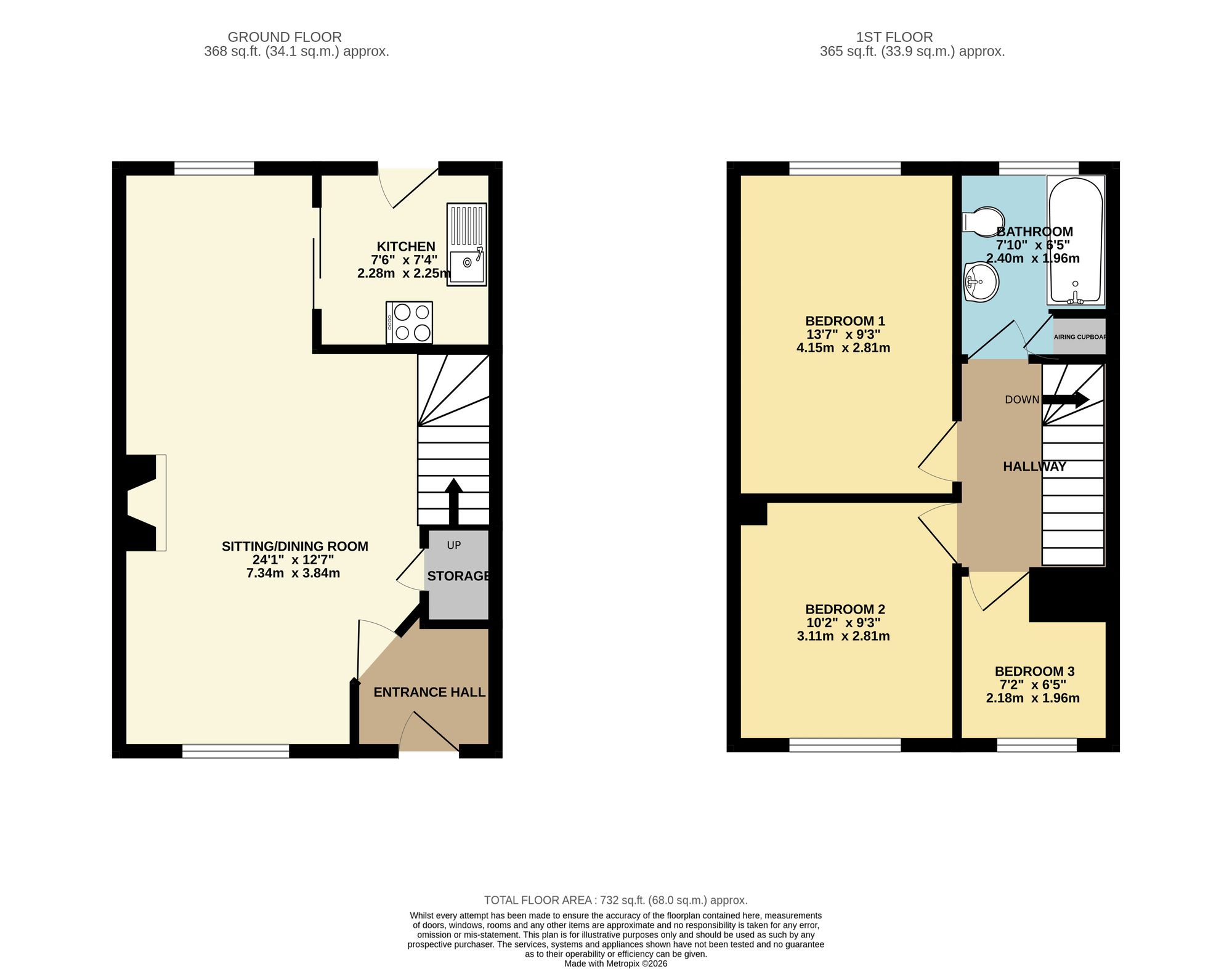 3 bed terraced house to rent in Wye Avenue, Bridgwater, TA6 - Property floorplan
