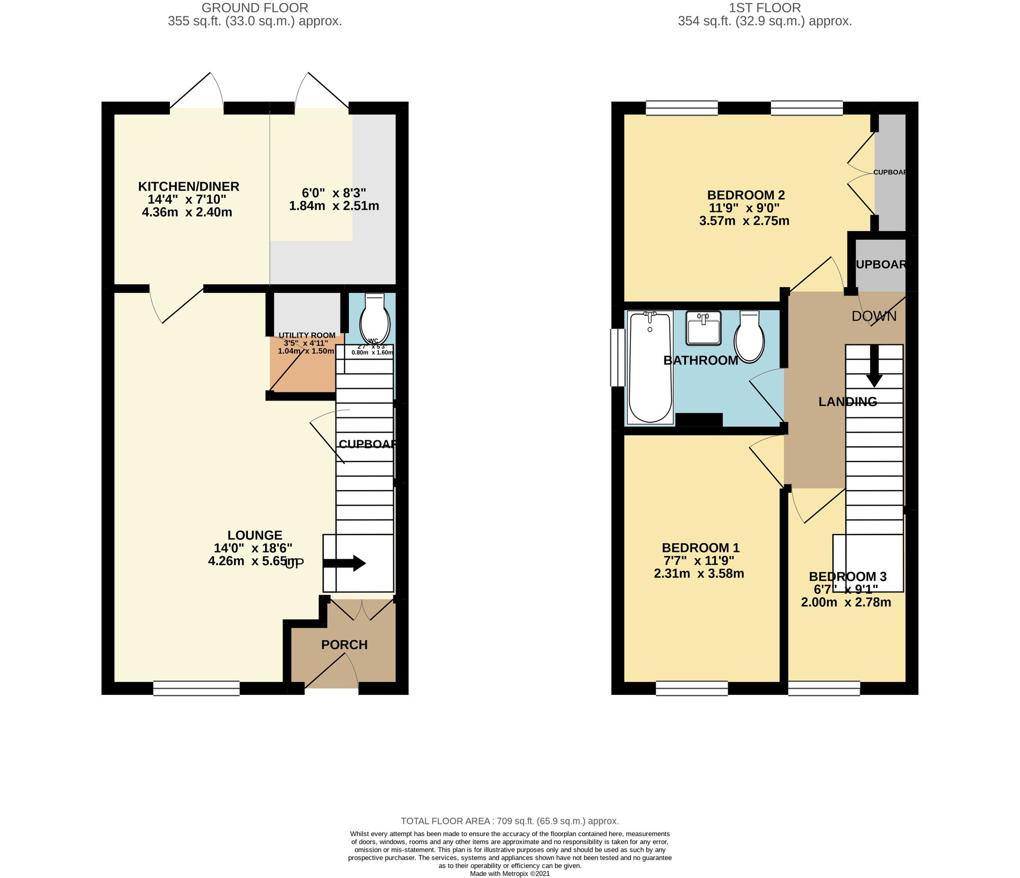 2 bed mid-terraced house to rent in Priory Avenue, Taunton, TA1 - Property floorplan
