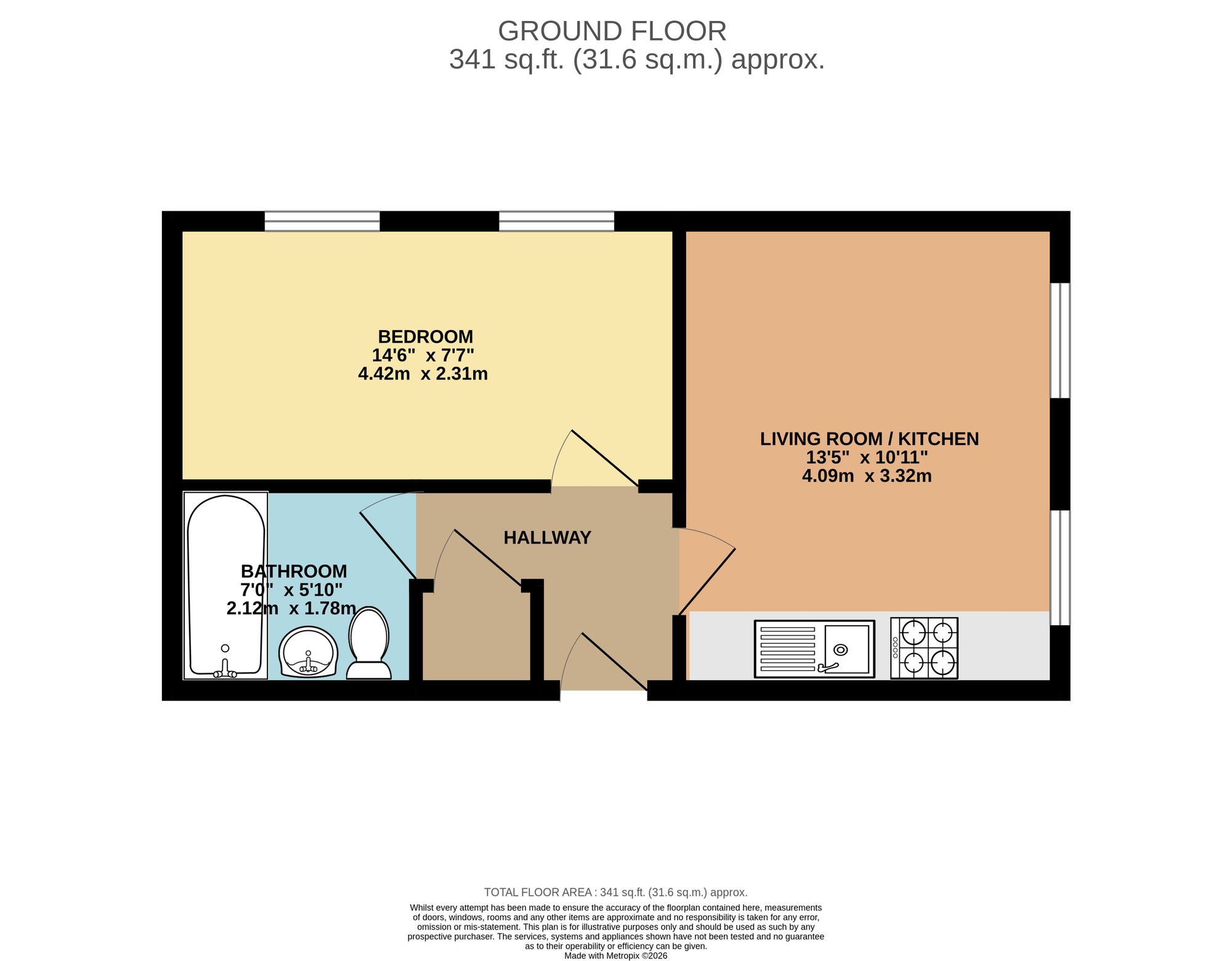 1 bed flat to rent in Cheddon Road, Taunton, TA2 - Property floorplan