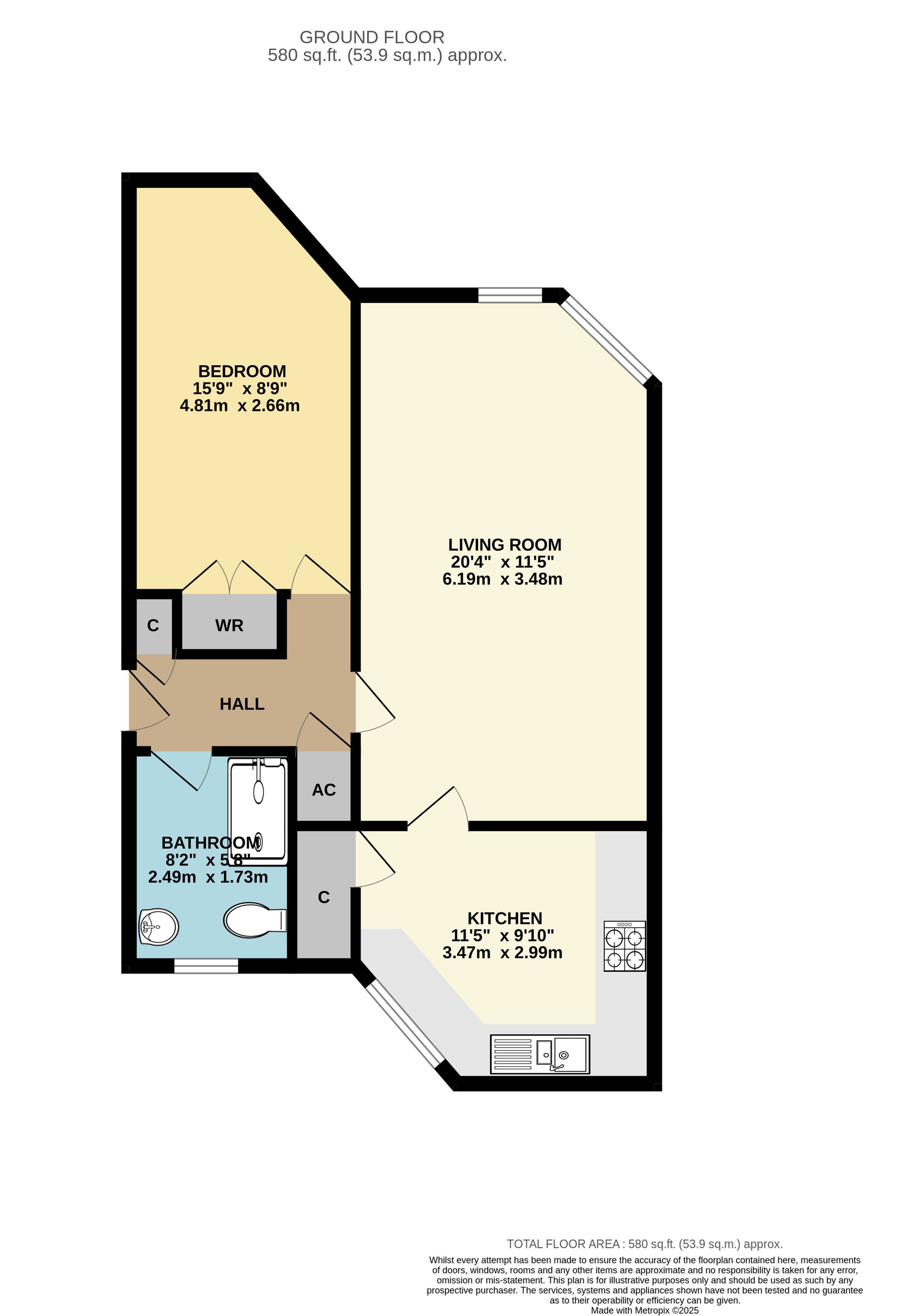 1 bed flat to rent in French Weir Close, Summerfield Court French Weir Close, TA1 - Property floorplan