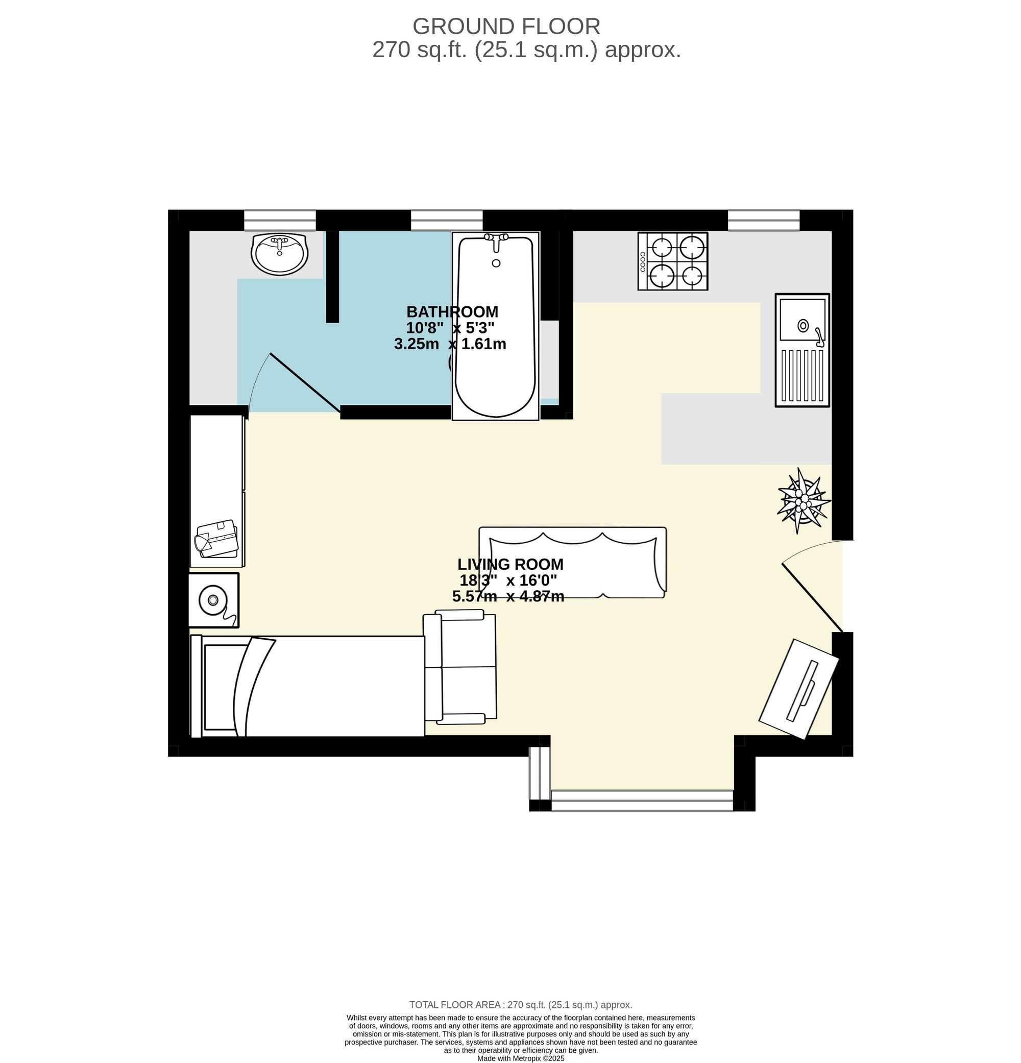 1 bed studio flat to rent in Allington Close, Taunton, TA1 - Property floorplan